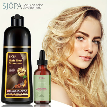 Natural Hair Dye Shampoo Kit 3-in-1 with Rosemary Oil & Squalane, Plant-Based Gray Hair Coverage