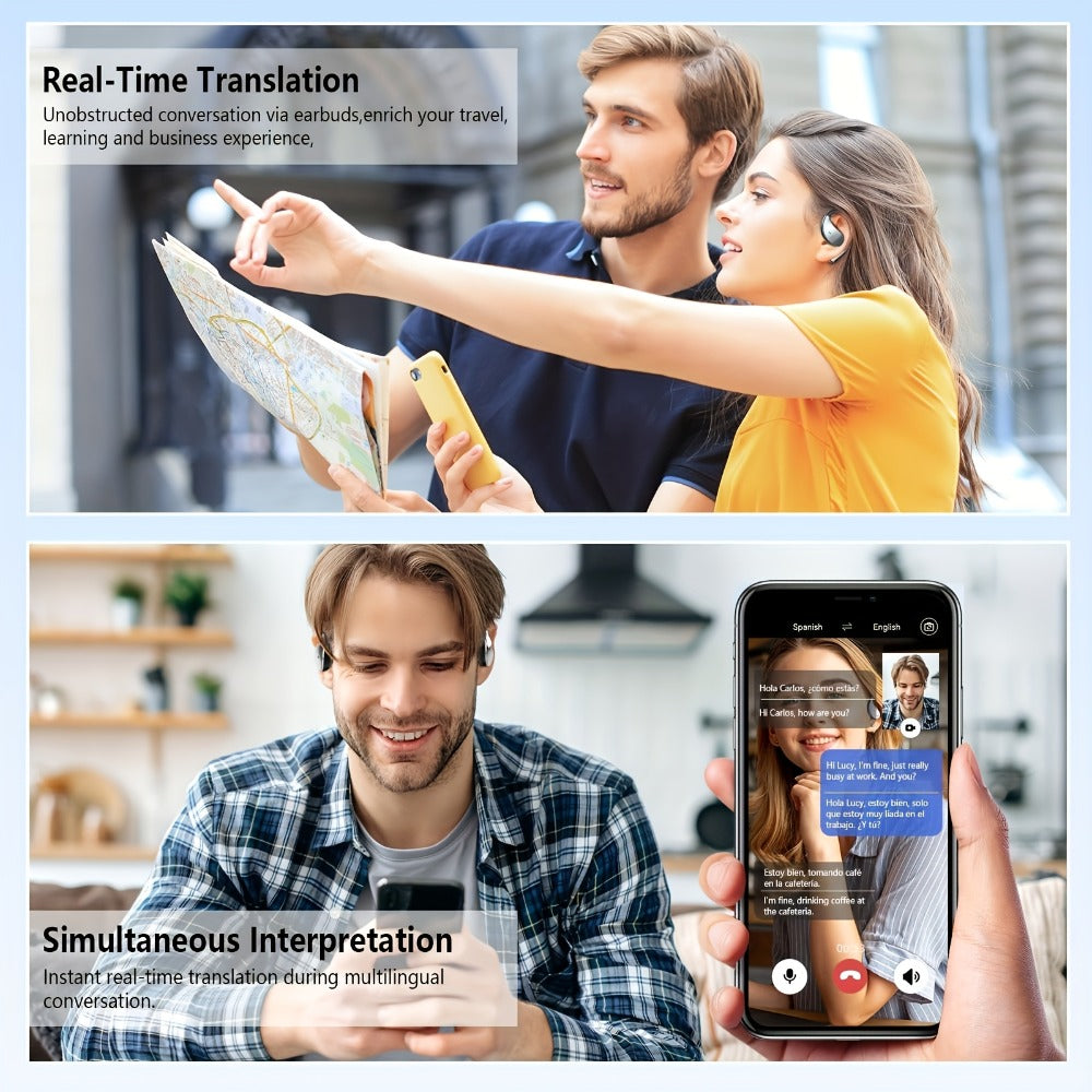 Open-Ear Translation Earphones with Oval Charging Case in Black, Orange or Light Beige Options