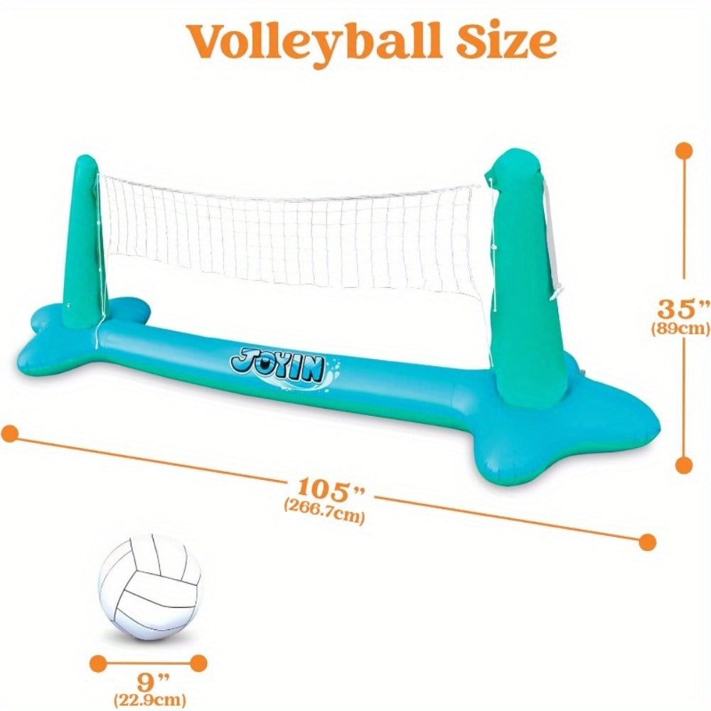 Inflatable Pool Volleyball Set with Basketball Hoop, 2-in-1 Floating Net Court Game for Kids & Adults