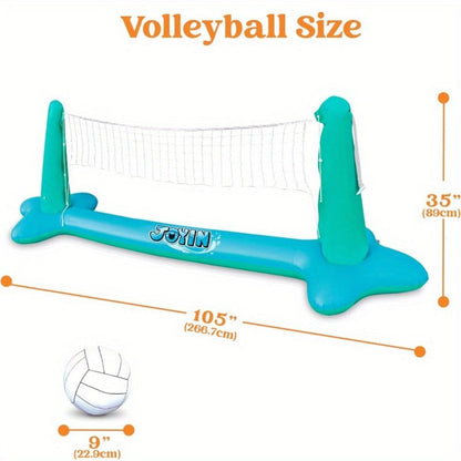Inflatable Pool Volleyball Set with Basketball Hoop, 2-in-1 Floating Net Court Game for Kids & Adults