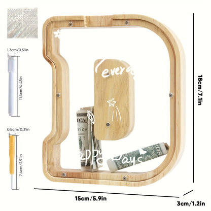 Alphabet Wooden Money Bank for Adults A to Z Letter Piggy Bank – Personalized Coin Bank Home Decor Craft Art Decoration