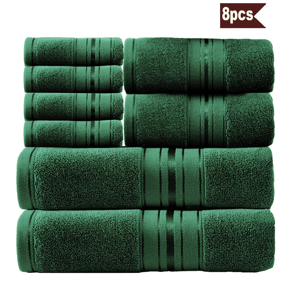 Striped Bath Towels, Towel Set 8 Piece 550GSM Pure Cotton Vintage Striped Bath, Hand Towels and Washcloths for Home and Guest Use