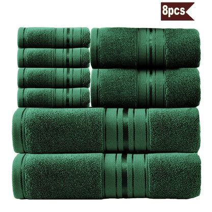 Striped Bath Towels, Towel Set 8 Piece 550GSM Pure Cotton Vintage Striped Bath, Hand Towels and Washcloths for Home and Guest Use