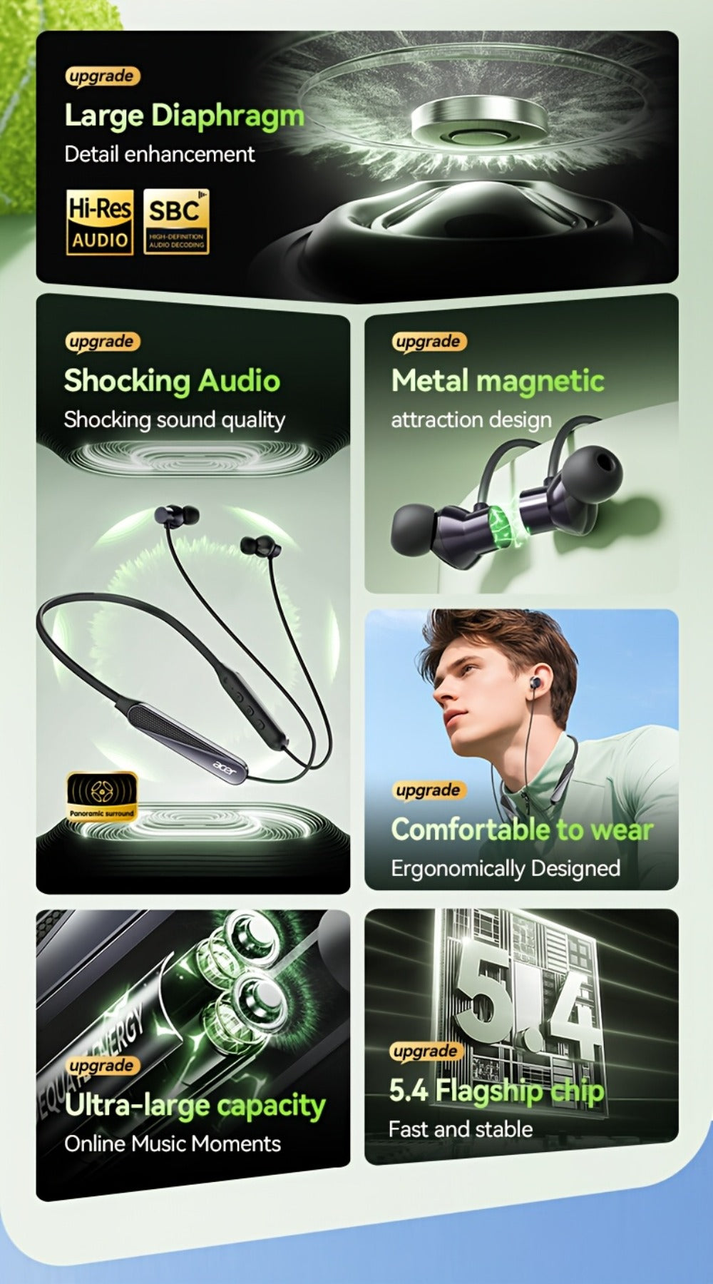 Acer TWS Wireless Earbuds Gaming Mode Low Latency, Noise Isolation Stereo Sound USB-C Charging Long Battery Life