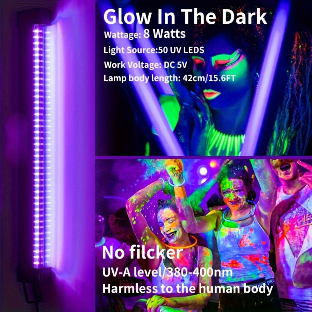 UV Black Light Strip USB LED, 32cm / 12.6ft Portable Magnetic Black Light Tube for Halloween Party