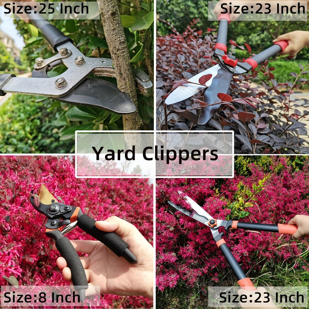 Garden Pruning Shears Set Loppers Hedge Shears & Hand Pruner Combo, Alloy Steel Branch Cutter Kit with Compound Action