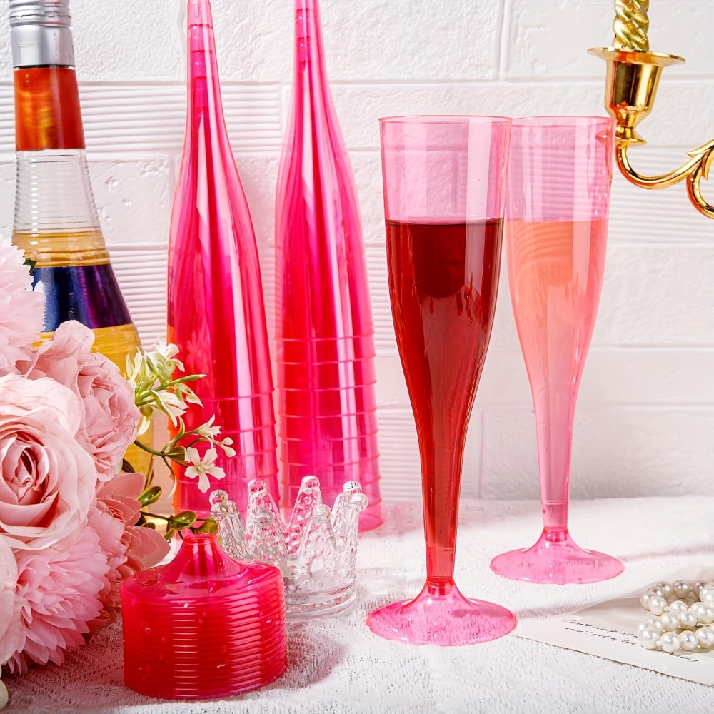 Pink 4.5-Ounce Stemmed Party Flutes in 25- or 50-Piece Packs for Toasts and Event Table Settings