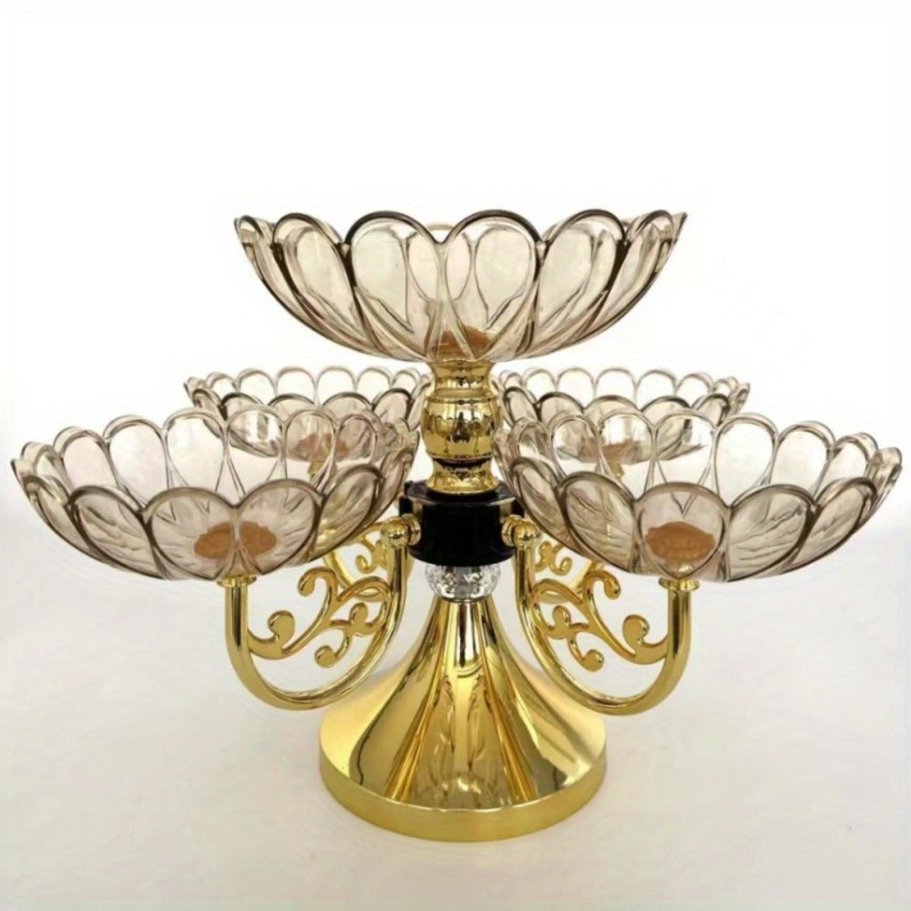 Crystal Rotating Fruit Plate Set 5-Tier – Luxury Round Multi-Layer Snack Candy Dish Bowl for Living Room Coffee Table Home Decor European