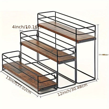3-Tier Metal Bottle Rack Countertop Organizer – No-Install Syrup Holder for Coffee Bar, Wine & Whiskey Display Stand, Holds 12 Bottles