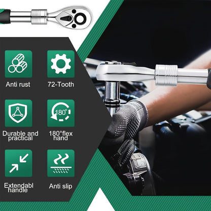 Three-Piece Ratchet Handle Set with 1/4, 3/8 and 1/2-Inch Drives, 72- or 24-Tooth Options Pictured