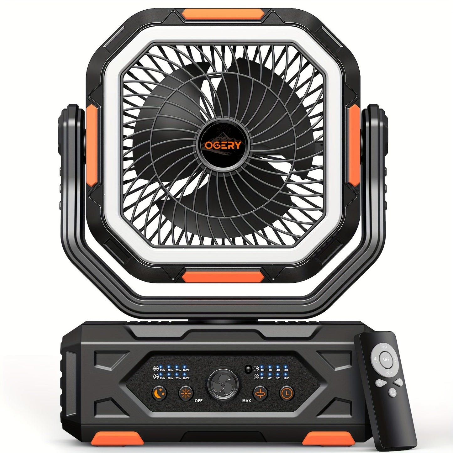 20000mAh Portable Camping Fan with LED Lantern – Rechargeable, 4-Speed, Oscillating, Remote & Timer Control | Tent, Travel, RV