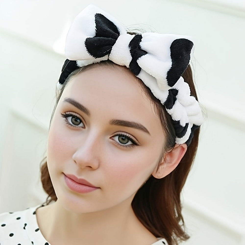 Bow Skincare Headbands for Women 6 Pack Patterned Soft Fabric Elastic Hair Bands for Makeup Spa Shower Face Washing Skincare Routine Beauty
