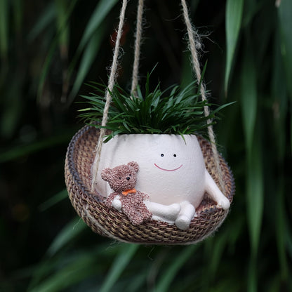 Cute Hanging Planters with Funny Face & Bear Design – Unique Decorative Flower Pots for Indoor Plants, Home, Office & Garden