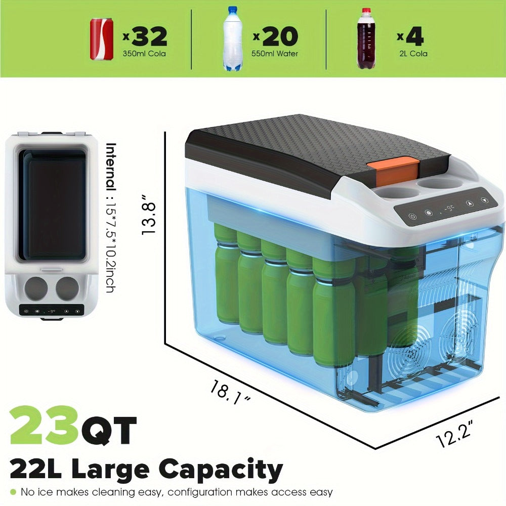 Portable Car Refrigerator Cooler & Warmer, 12V/24V DC & 120V AC Thermoelectric Fridge with Dual-Core Cooling