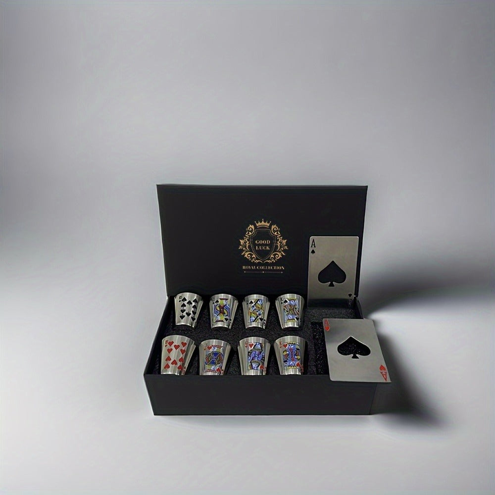 Stainless Steel Cup Set 8 Cups + 2 Bottle Openers, Family Party Outdoor Gift Set Good Luck Year