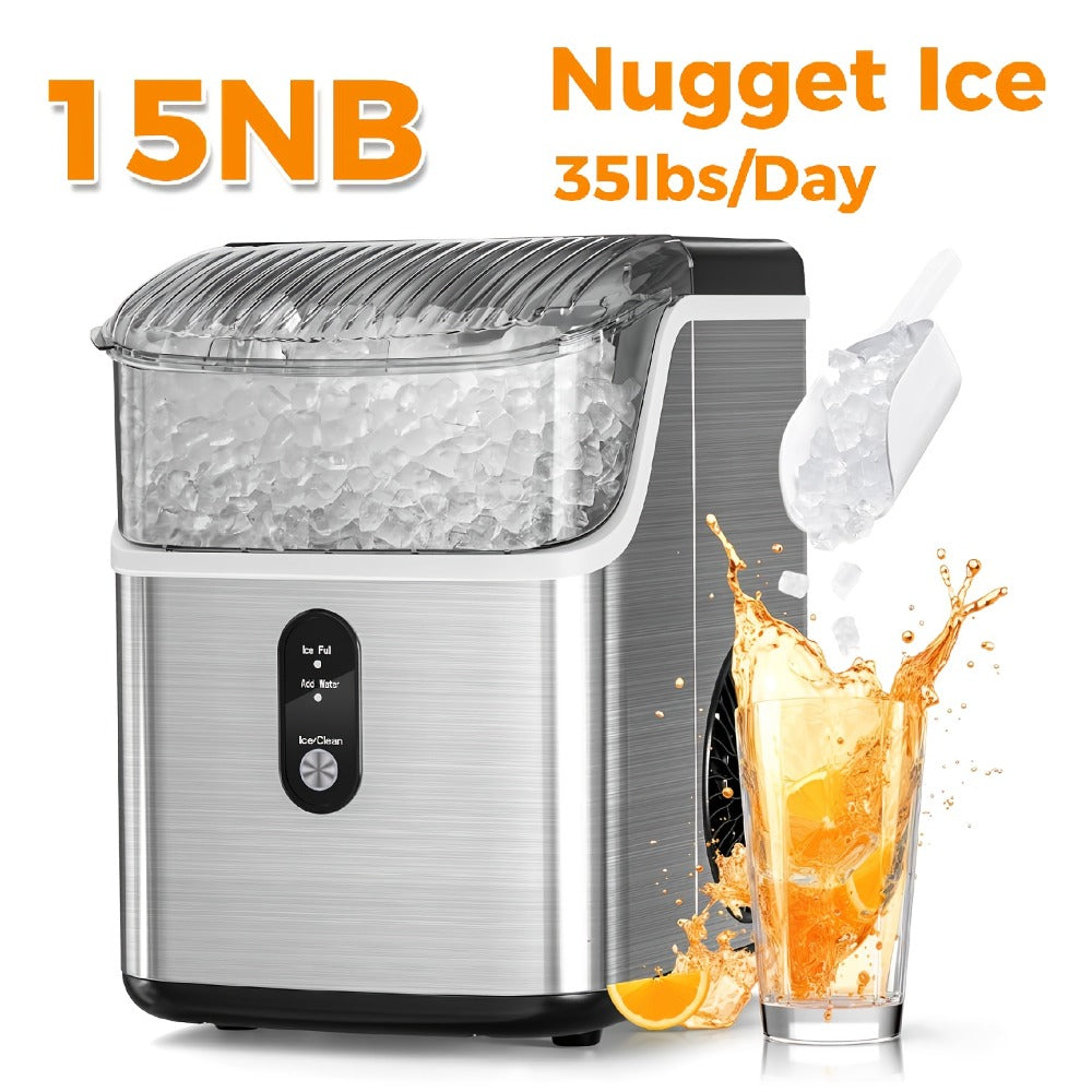 Countertop Nugget Ice Maker in 24hrs, Self-Cleaning Portable Ice Machine with Ice Scoop & Basket