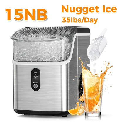 Countertop Nugget Ice Maker in 24hrs, Self-Cleaning Portable Ice Machine with Ice Scoop & Basket