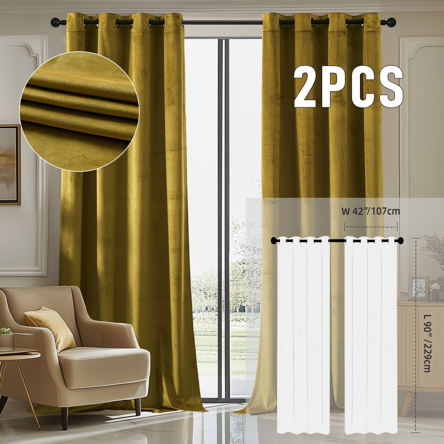 Velvet Room Darkening Curtains 2 Panels, Grommet Top Thermal Insulated Soundproof Blackout Curtains for Living Room Bedroom