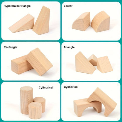 Natural Beech Wood Blocks 100 Piece Unpainted Solid Wooden Building Set, STEM Logical Thinking Toy for Kids Ages 3-12