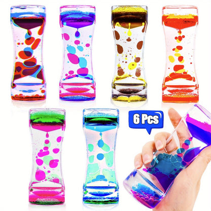 Liquid Motion Bubbler Timer 6 12 Pack Sensory Fidget Toys for Kids Adults, Colorful Liquid Hourglass Desk Toy for Stress
