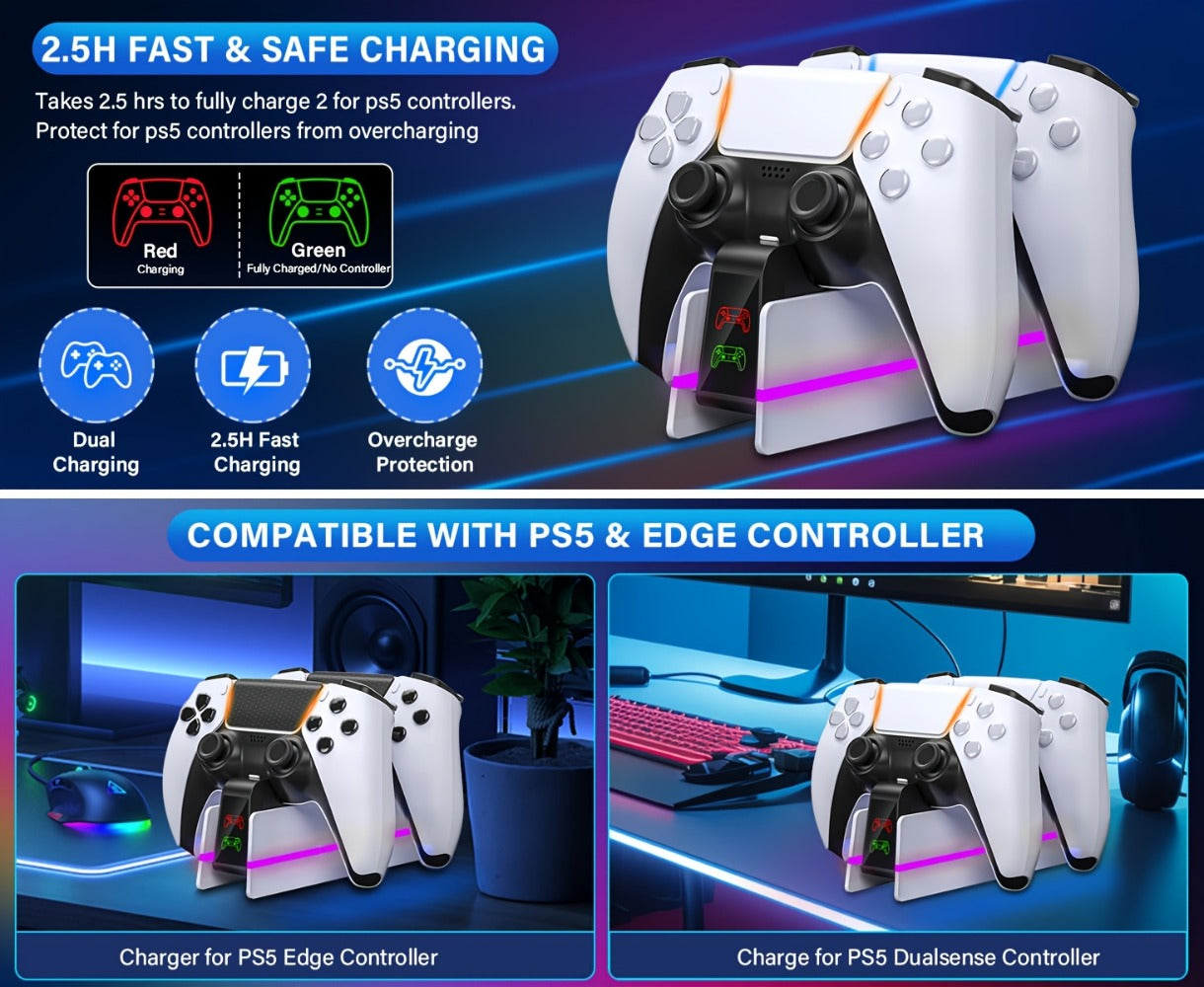 PS5 Controller Charging Station 9-Color LED Light Fast Charging Dock for DualSense & DualSense for an Everyday Personal Care Routine