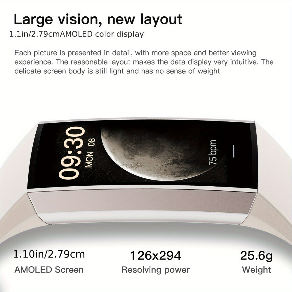 AMOLED Smart Band 1.1" Always-On Display, 14-Day Battery Life, 25 Sport Modes, Heart Rate & Sleep Tracker