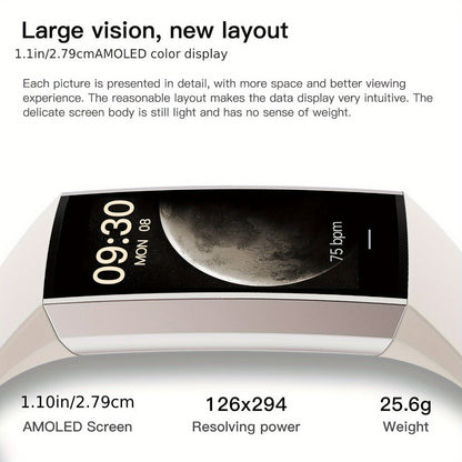 AMOLED Smart Band 1.1" Always-On Display, 14-Day Battery Life, 25 Sport Modes, Heart Rate & Sleep Tracker