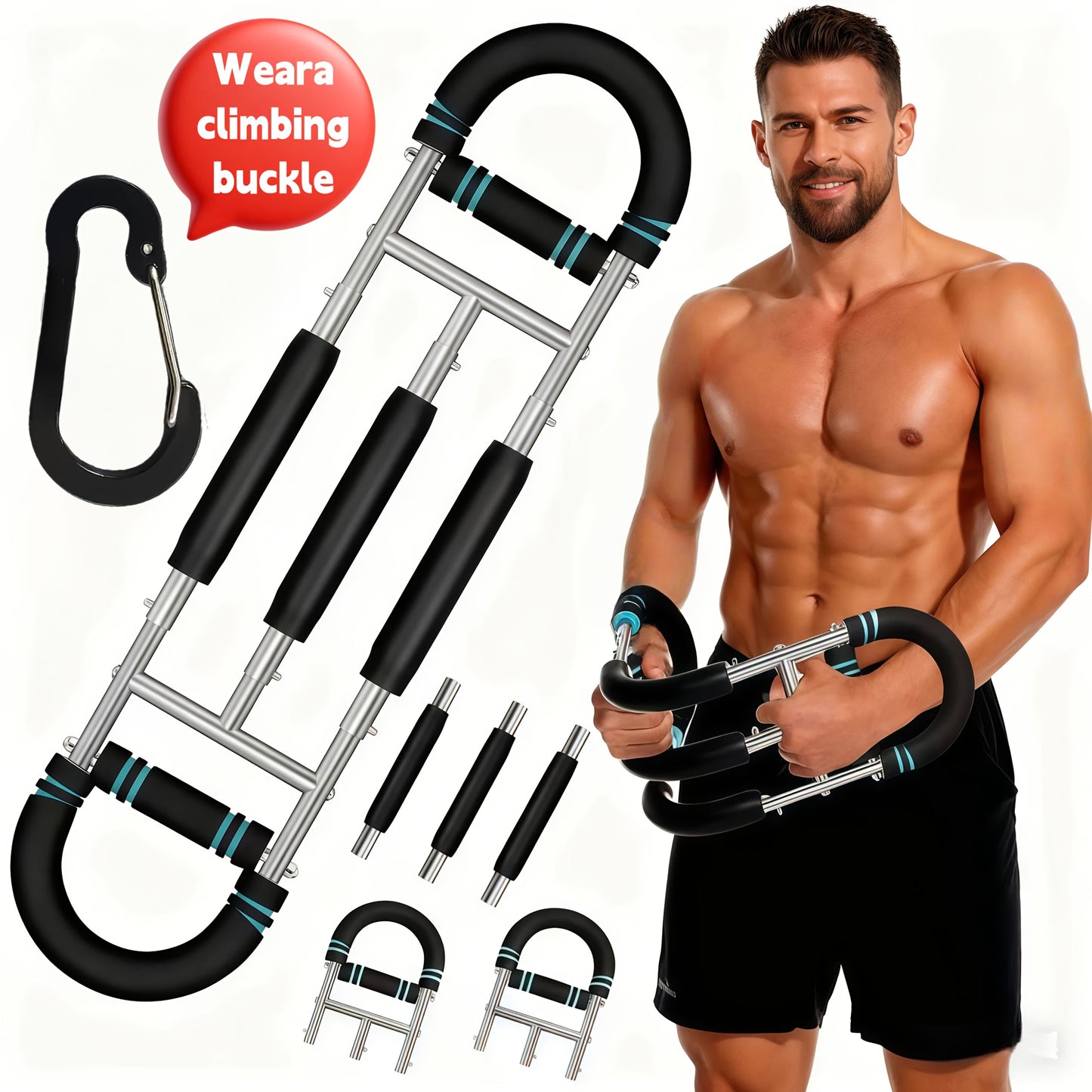 Arm Strength Trainer Three-Bar Chest Expander, Adjustable Multi-Level Resistance, Portable Detachable Forearm & Chest Workout Device