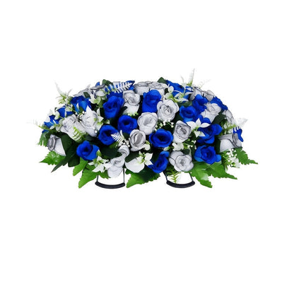 Artificial Cemetery Flowers for Grave with Saddle, Silk Rose Bouquet Headstone Decoration, Memorial Day Grave Flowers