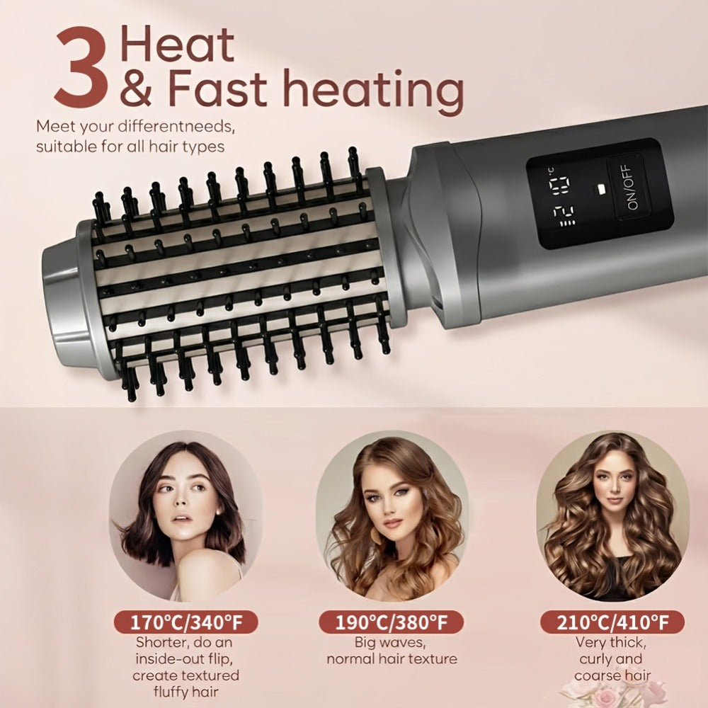 Cordless Hair Curler Brush 2-in-1 Straightener – Rechargeable Wireless Auto Curling Iron, for Home, Travel and Salon Hair Styling