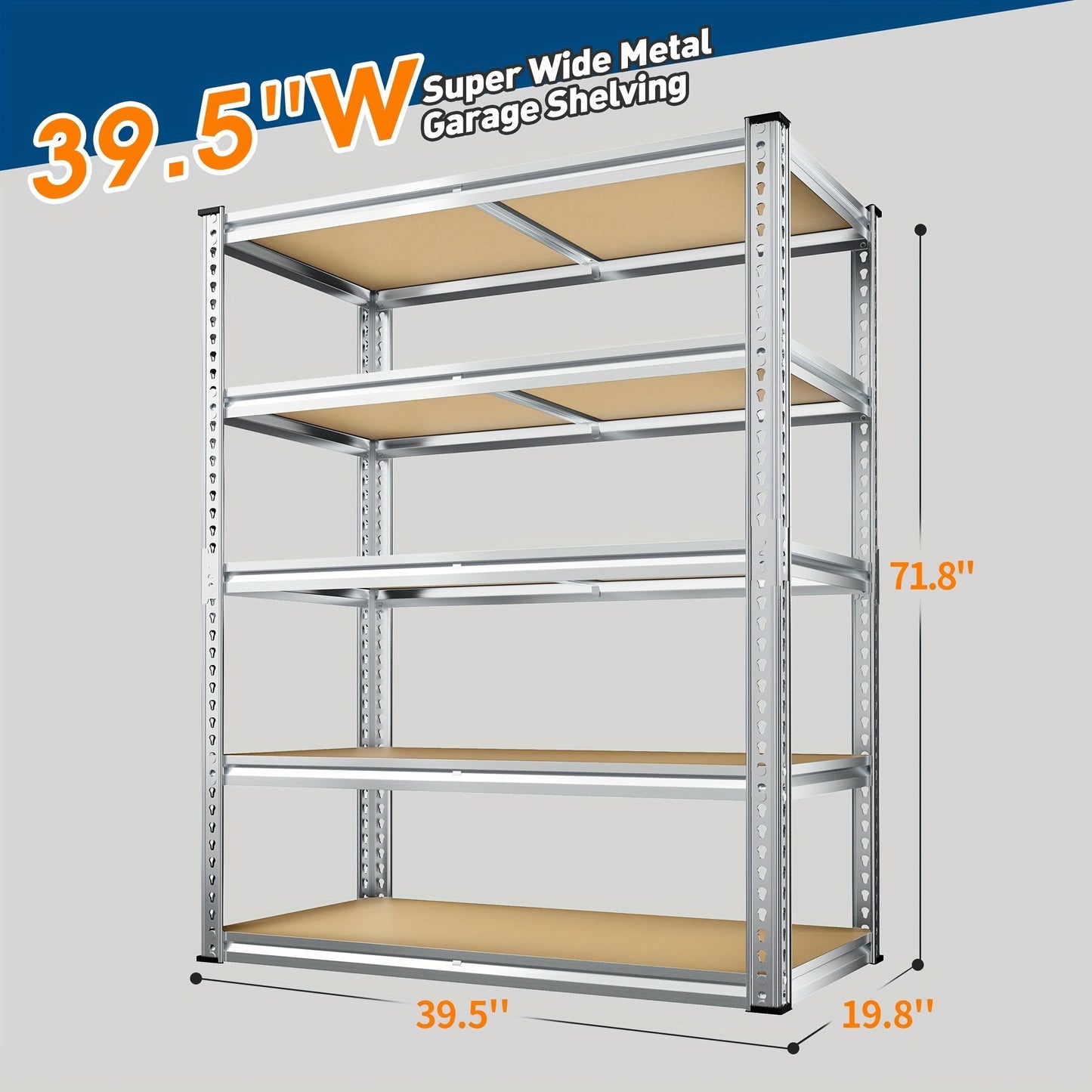 Garage Shelving 5-Tier Metal Storage Shelves Adjustable Steel Shelf Unit for Garage Basement Warehouse Easy Assembly Black Silver