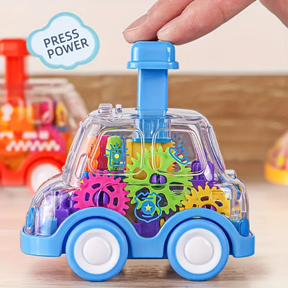 Gear Toy Cars for Toddlers 3-Pack, Transparent Body See-Through Gear Mechanism Push-and-Go Vehicle Set