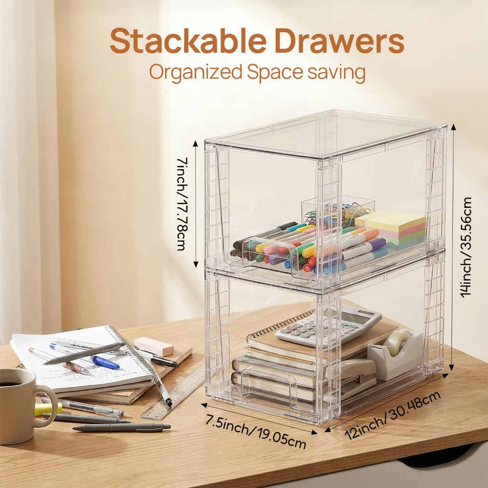Stackable Storage Drawers Acrylic Drawer Organizer Cabinet | 4/6/8 Packs Plastic Bins for Bathroom Undersink Kitchen Pantry Makeup