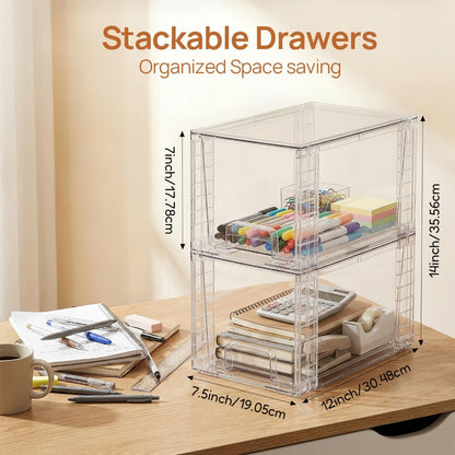 Stackable Storage Drawers Acrylic Drawer Organizer Cabinet | 4/6/8 Packs Plastic Bins for Bathroom Undersink Kitchen Pantry Makeup