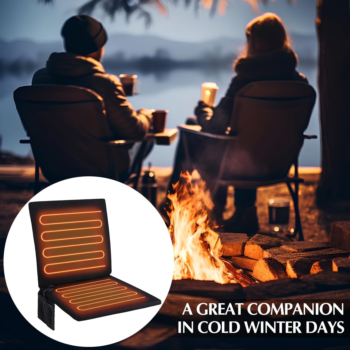 USB Heated Seat Cushion Foldable Heating Pad with 3 Adjustable Heat Modes – Portable Electric Warming Cushion for Stadium, Camping
