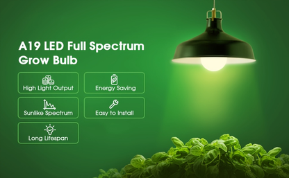 Grow Light Bulb A19 E26 Full Spectrum 9W 100W Equivalent | Natural White 4000K LED Plant Bulb for Indoor Plants Seed Starting | 2 4 6 12