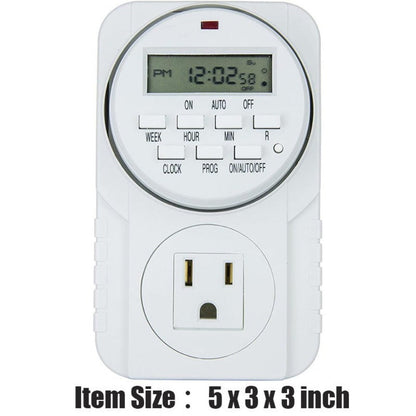 7-Day Digital Programmable Timer with Dual Outlet - Indoor Electric Timer for Hydroponics, Lamp, Light