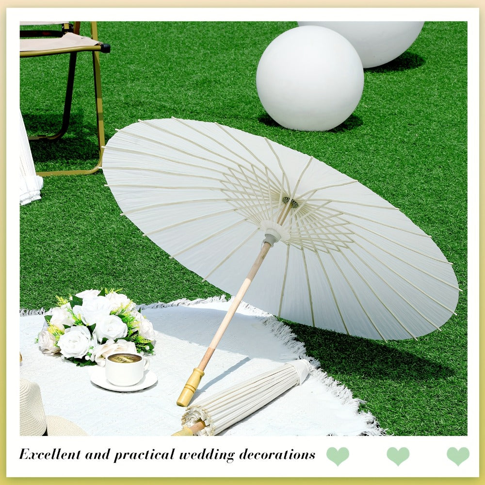 Party Decorations 24-Pack White Paper Parasols with 33-Inch Canopies and Wood-Look Handles