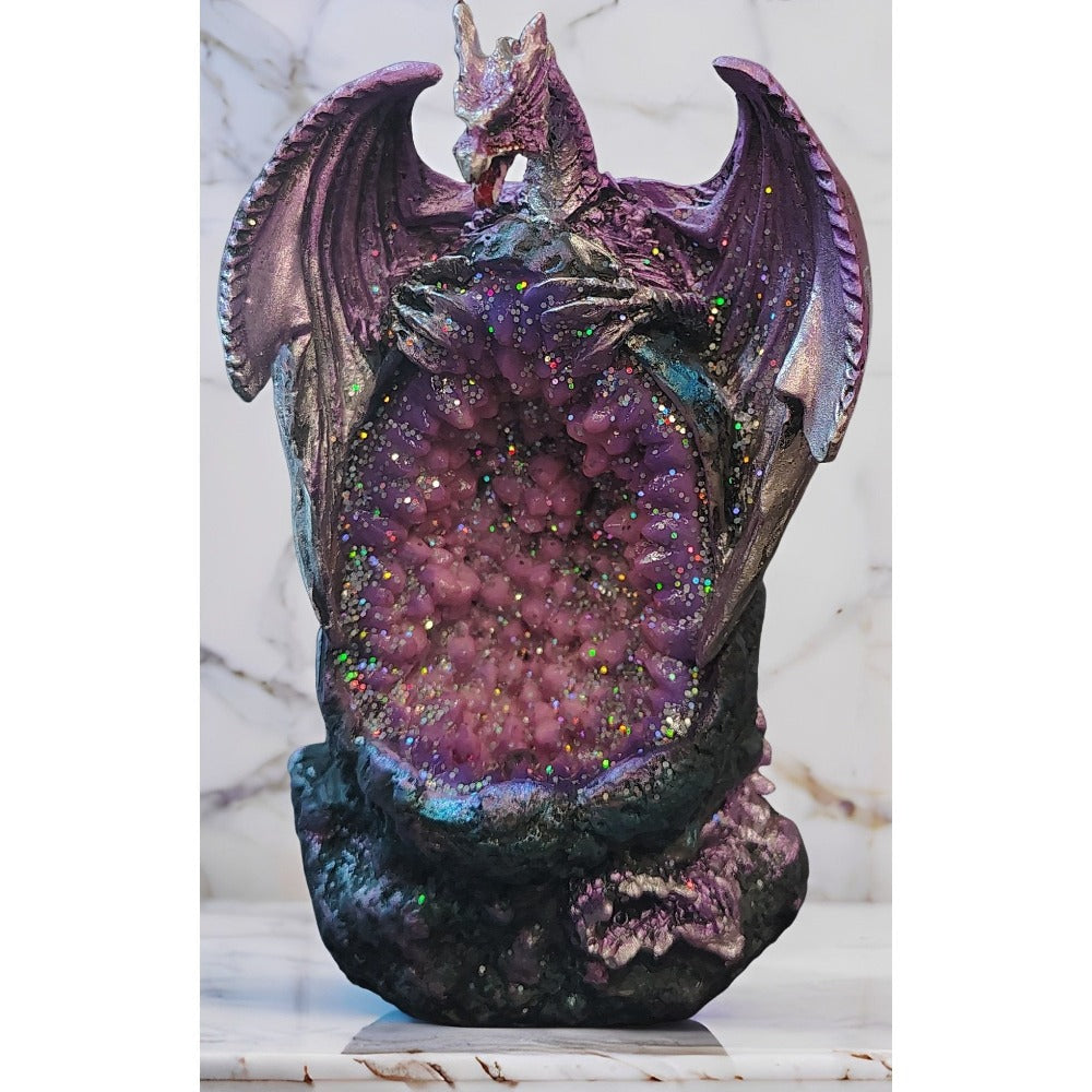 Dragon Figurine Statue Guarding Crystal Cave Polyresin Collectible Home Decor Sculpture Fantasy Dragon for Garden, Patio and Yard Use