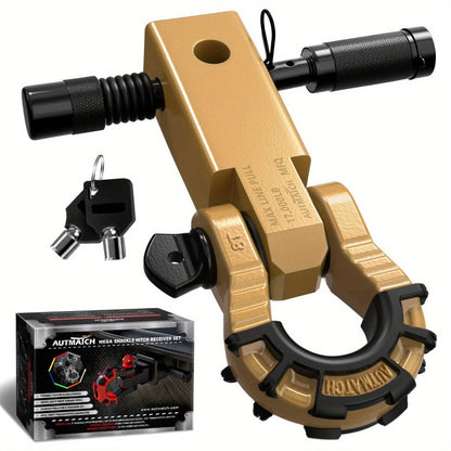 Shackle Hitch Receiver 2-Inch 68, 000 lb Break Strength with 3/4" D-Ring & 5/8" Hitch Lock Pin – Heavy Duty Drop Forged Steel 8-Ton Vehicle