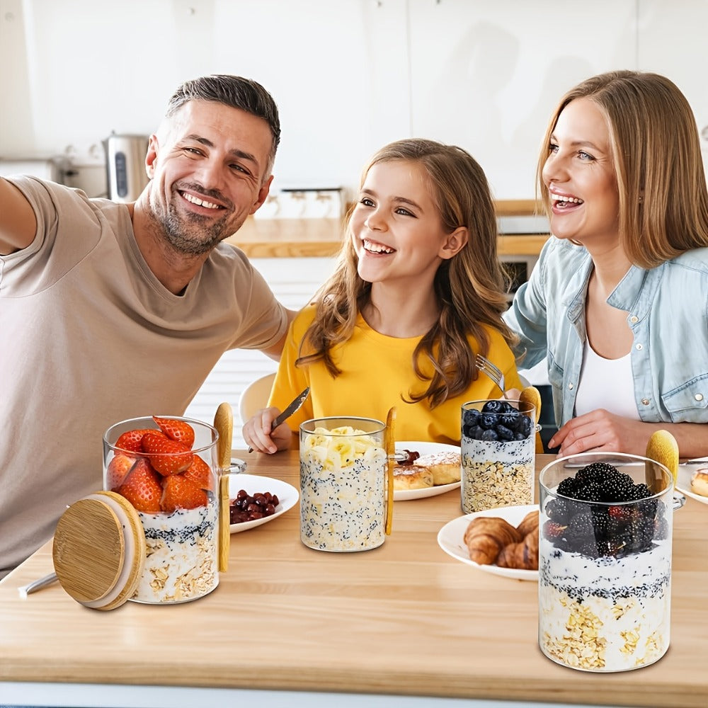 Overnight Oats Jar Set, 16oz Glass Containers with Lids and Spoons in 4-Piece or 8-Piece Options