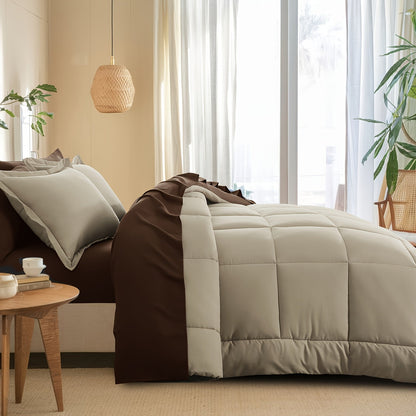 7 Piece Comforter Set Luxury Soft Fluffy Bedding All Season Bed in a Bag with Comforter Fitted Sheet Flat Sheet Pillowcases Hypoallergenic