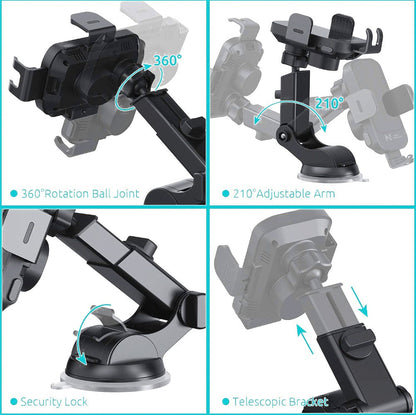 15W Auto-Clamping Wireless Car Phone Mount with Dashboard Suction Base and Blue or Gold Finish