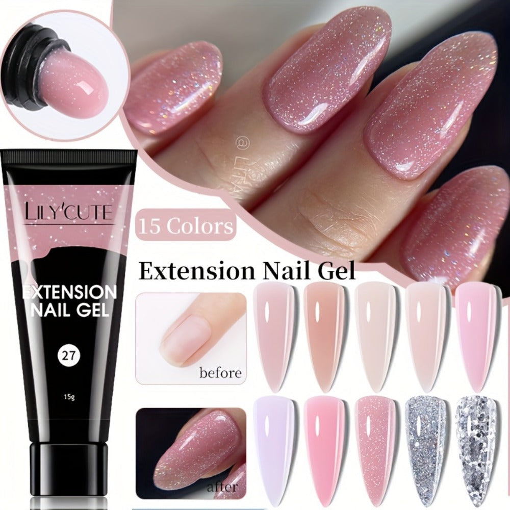 Builder Gel Nail Extension Kit – Quick Build UV LED Acrylic Gel in White Nude Pink Crystal for Nail Construction Overlay Sculpting Salon