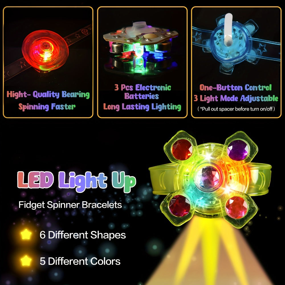 Light Up Fidget Spinner Bracelets Bulk 30 Pack with the Listed Color, Size or Set Options for Everyday Carry
