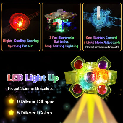 Light Up Fidget Spinner Bracelets Bulk 30 Pack with the Listed Color, Size or Set Options for Everyday Carry