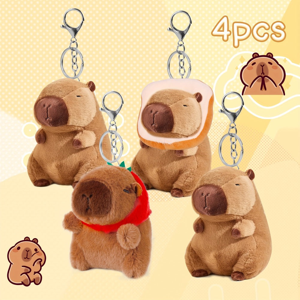 Capybara Plush Keychain Stuffed Animal Cute Mini Capybara with Clothes and Accessories for Parties, Celebrations and Guest Favors
