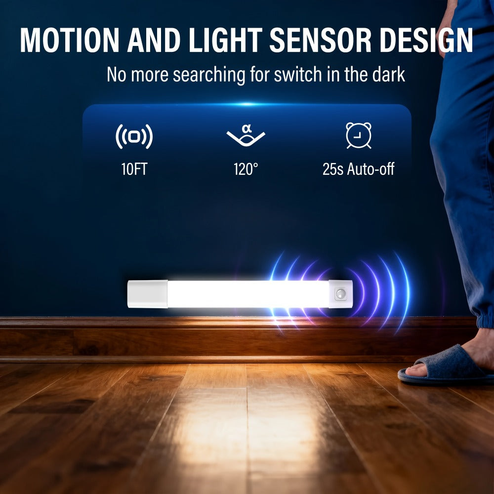 Motion Sensor LED Cabinet Light 4 Pack USB Powered – 3 Color Modes, Wireless Under Cabinet Lighting Bar