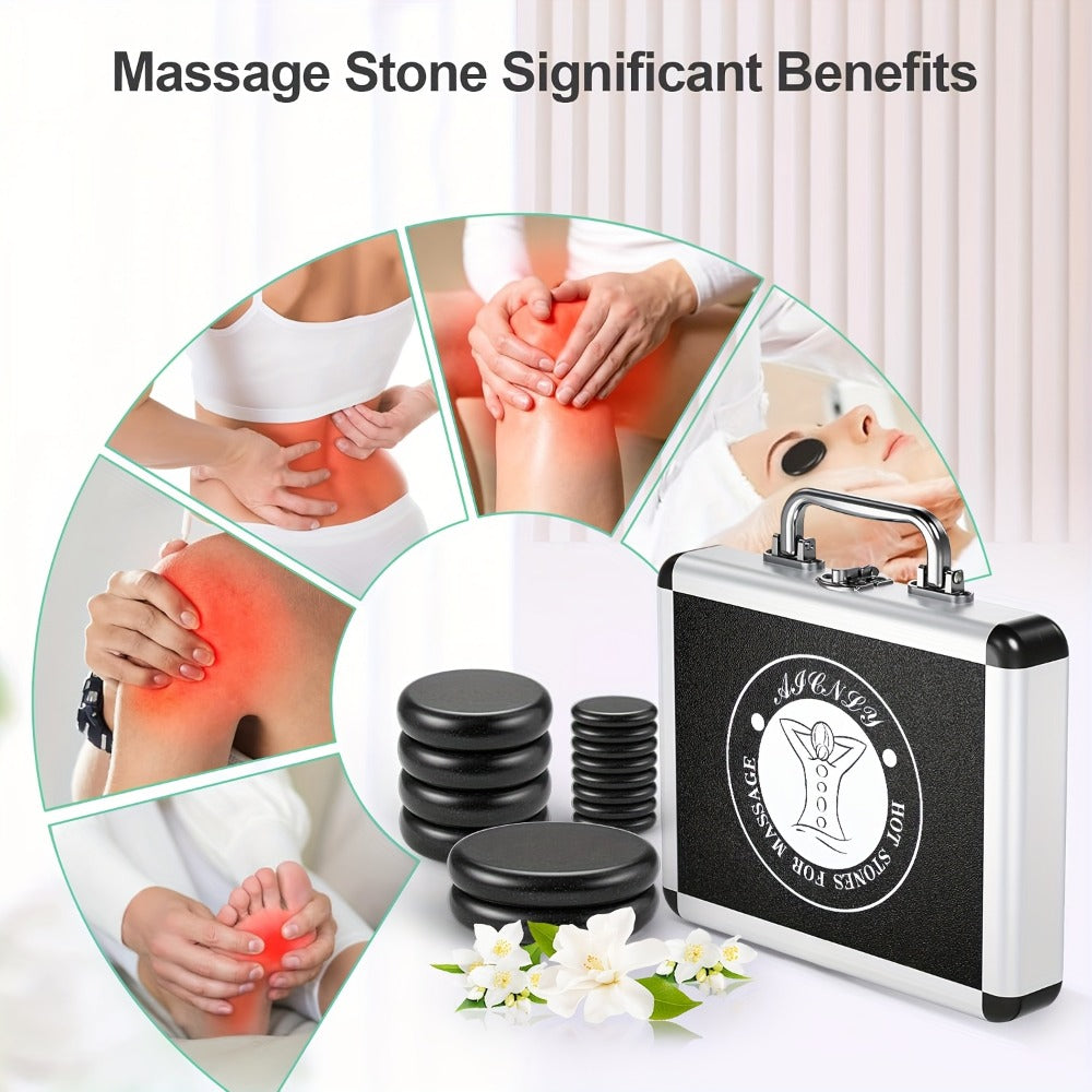 Spa Hot Stone Massage Set with Heater & Temperature Control, 10 Basalt Stones, 2 Size Options, Professional