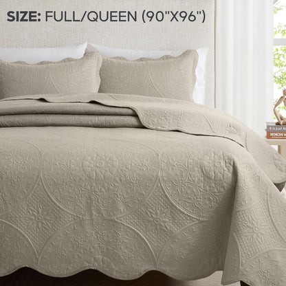 Floral-Pattern Three-Piece Bedspread Set in 16 Colors with Twin, Queen, King and California King Sizes